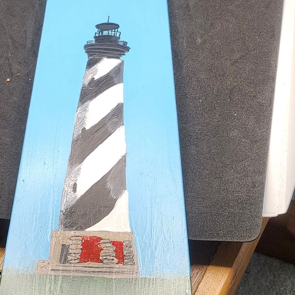 Hand Crafted Cape Hatteras Lighthouse Painting Art Picture Ocean Landscape